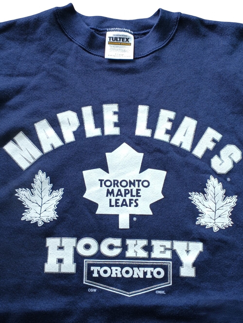 Vtg 90s NHL Toronto Maple Leafs Graphic Tultex Sweatshirt Navy Blue Mens XL